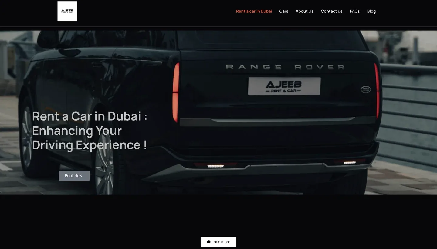 AJEEB RENT A CAR website interface 1