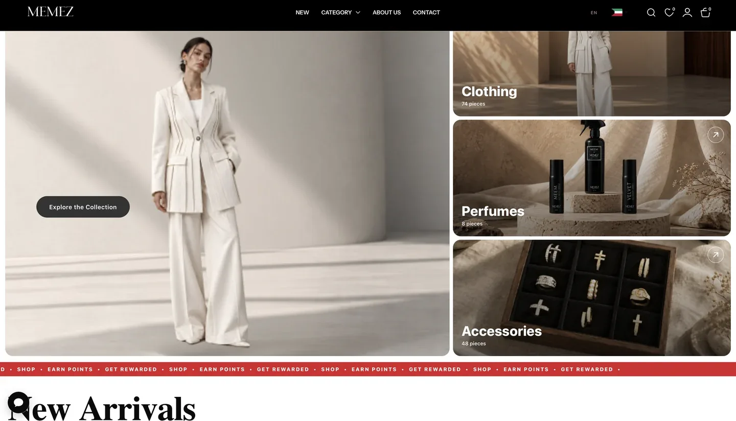 MEMEZ BOUTIQUE website interface 1