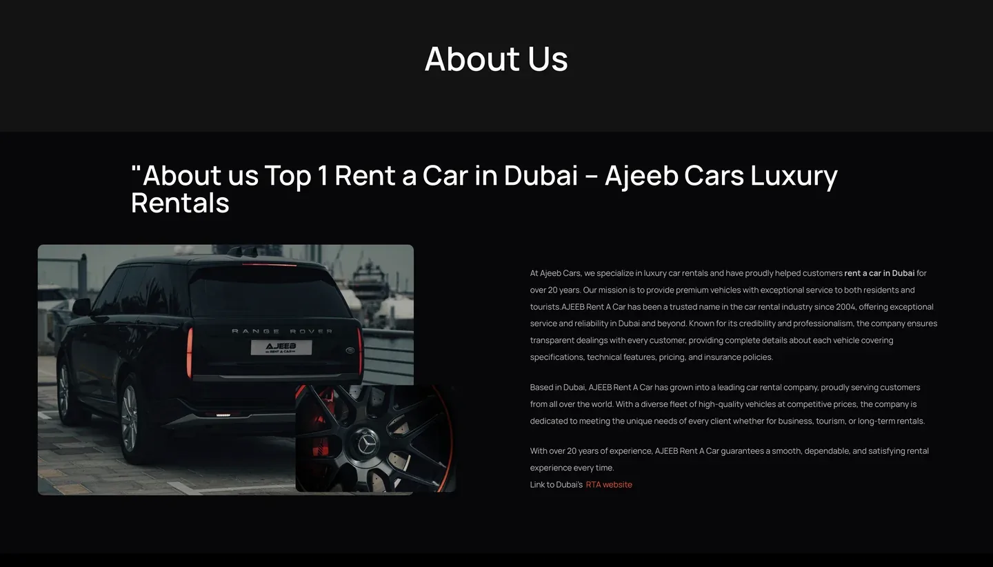 واجهة موقع AJEEB RENT A CAR — الشاشة 5