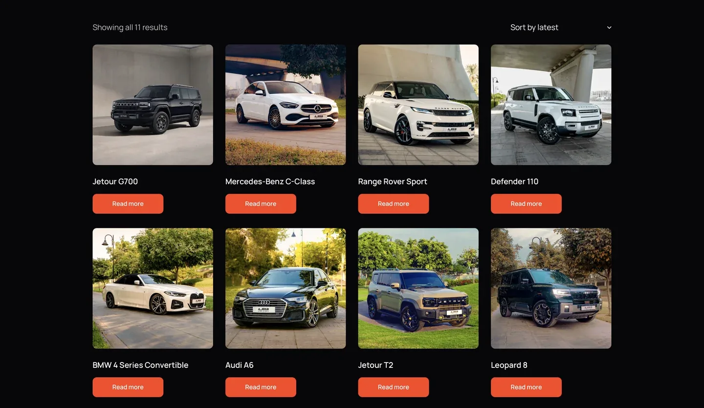 واجهة موقع AJEEB RENT A CAR — الشاشة 3
